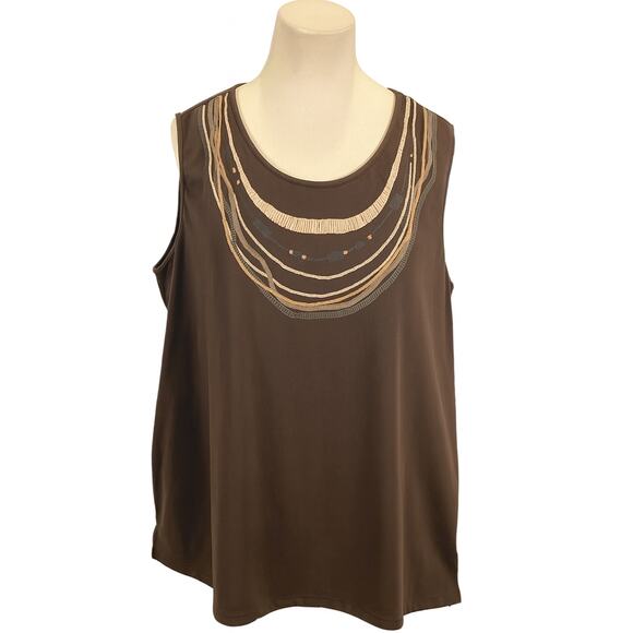 Liz & Me Platinum Collection Women’s Sleeveless Top Beaded Scoop Neck 1X 18/20 - Picture 1 of 8